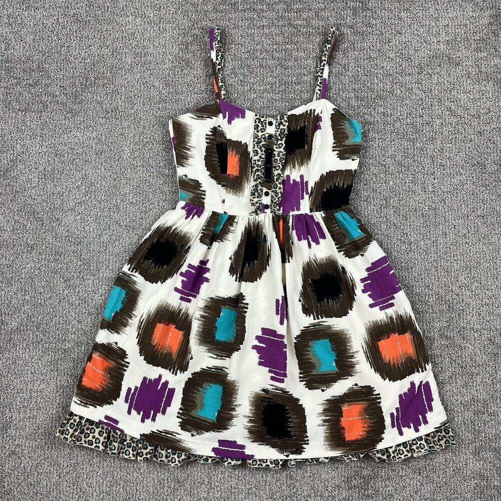 Kensie Pretty Dress Womens Small White Multi Silk Linen Abstract Print Sundress